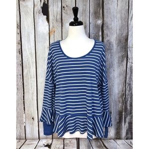 We The Free by Free People Blue Striped Peplum Top